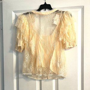 Free People lace blouse with ruffly sleeves and built in cami NWT size S